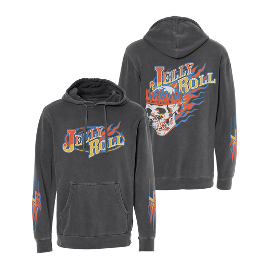Flame Skull Pigment Black Hoodie - Apparel